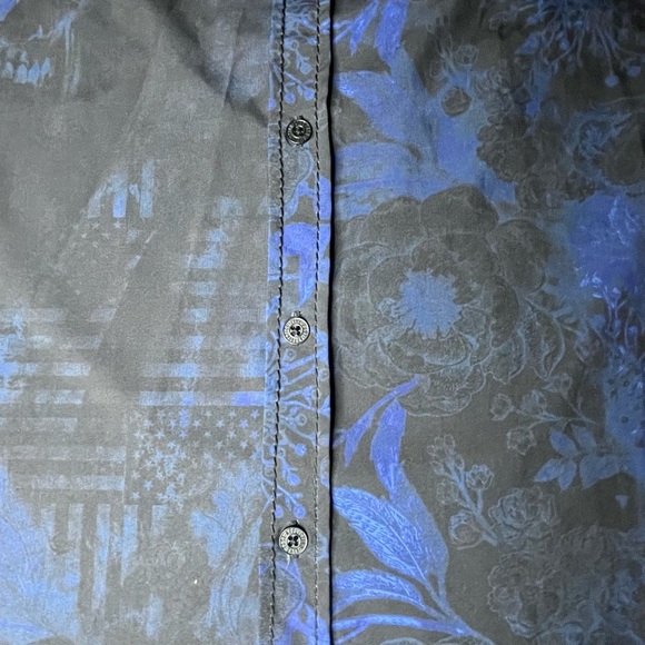 Affliction Blue and Black Skull Pattern Shirt - Picture 7 of 12